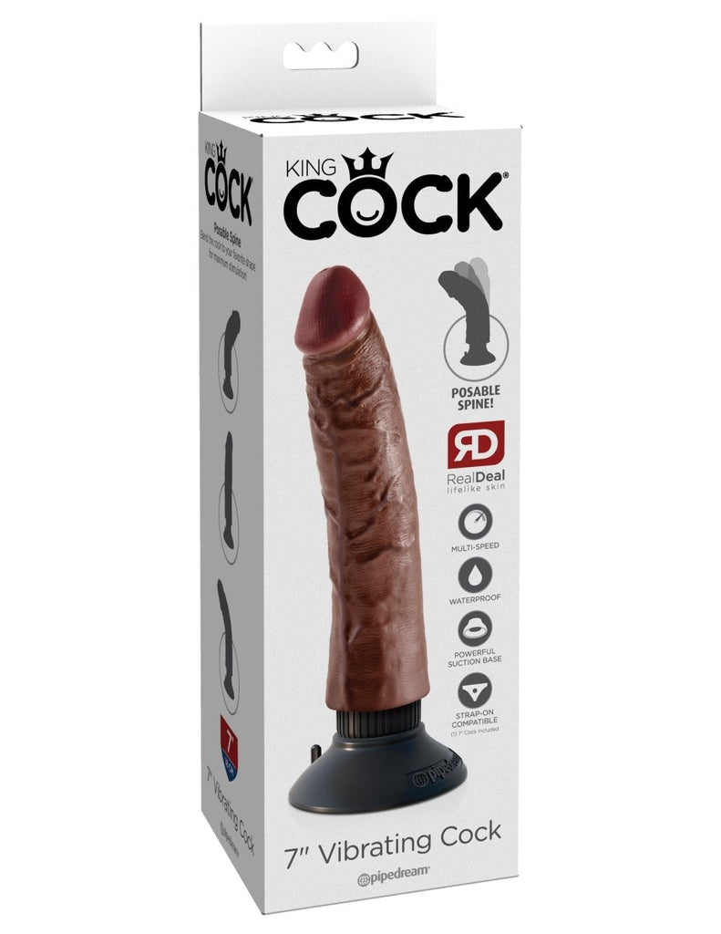 King Cock 7-Inch Vibrating Cock - Brown - TruLuv Novelties