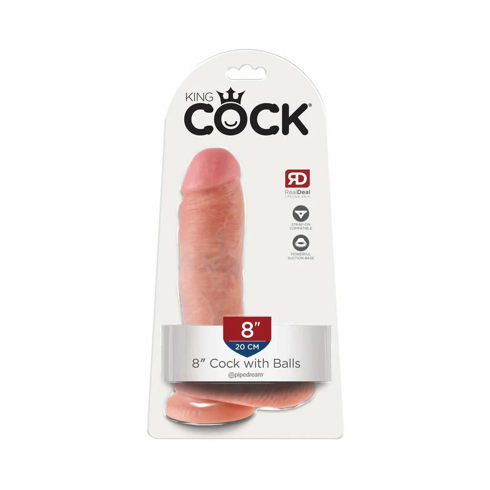 King Cock 8 in. Cock With Balls Realistic Suction Cup Dildo Beige - TruLuv Novelties