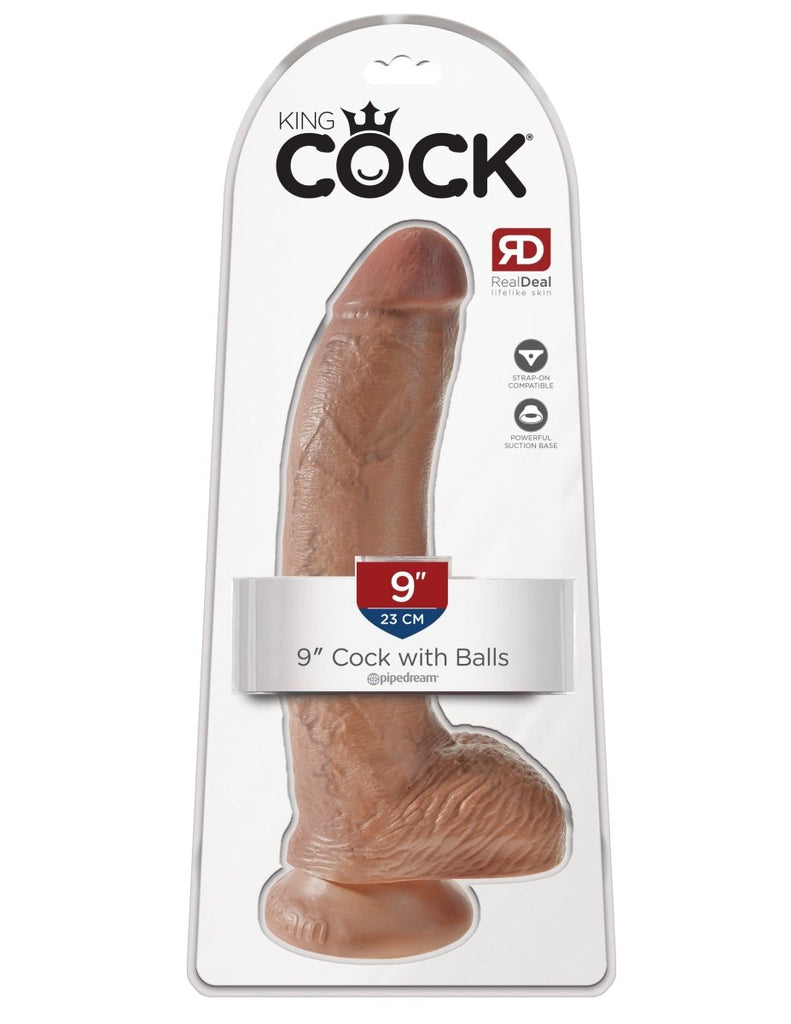 King Cock 9 Inch Cock With Balls - Tan - TruLuv Novelties