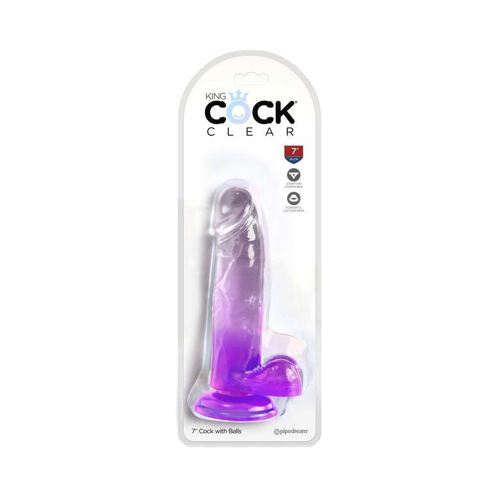 King Cock Clear with Balls 7in Purple - TruLuv Novelties