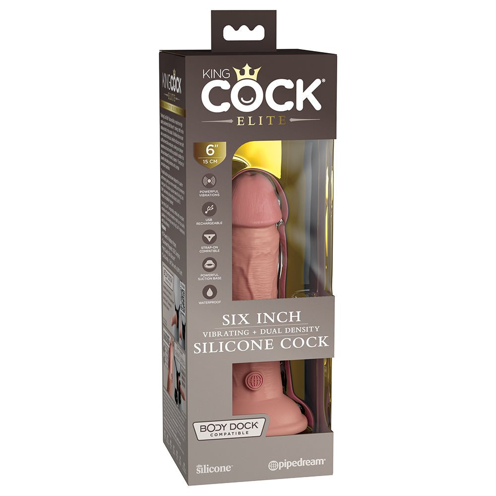 King Cock Elite 6 in. Vibrating Realistic Dildo With Suction Cup Beige - TruLuv Novelties