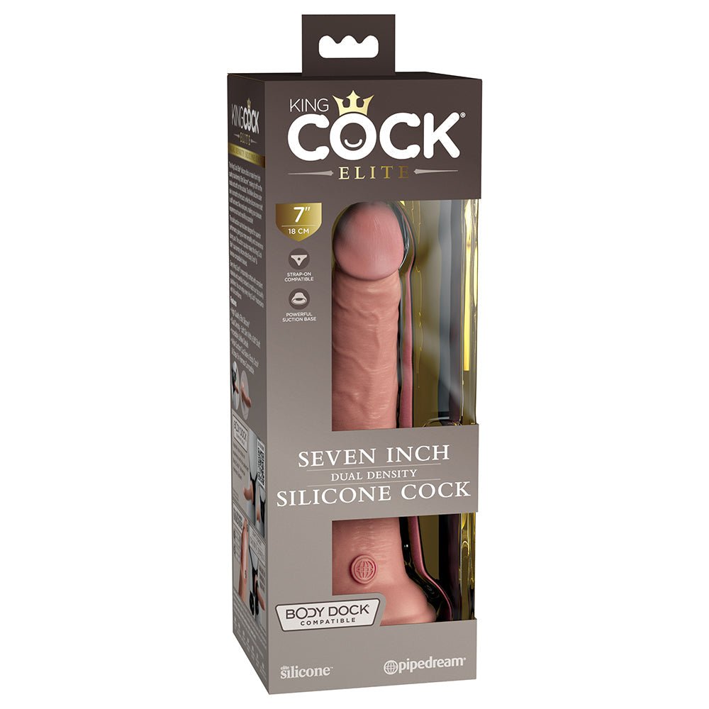 King Cock Elite 7 in. Dual Density Silicone Cock Realistic Dildo With Suction Cup Beige - TruLuv Novelties