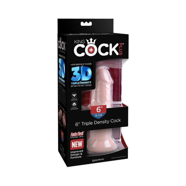 King Cock Plus 6 in. Triple Density Cock Realistic Dildo With Suction Cup Beige - TruLuv Novelties