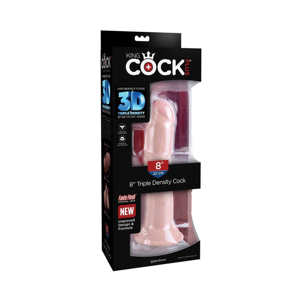 King Cock Plus 8 in. Triple Density Cock Realistic Dildo With Suction Cup Beige - TruLuv Novelties