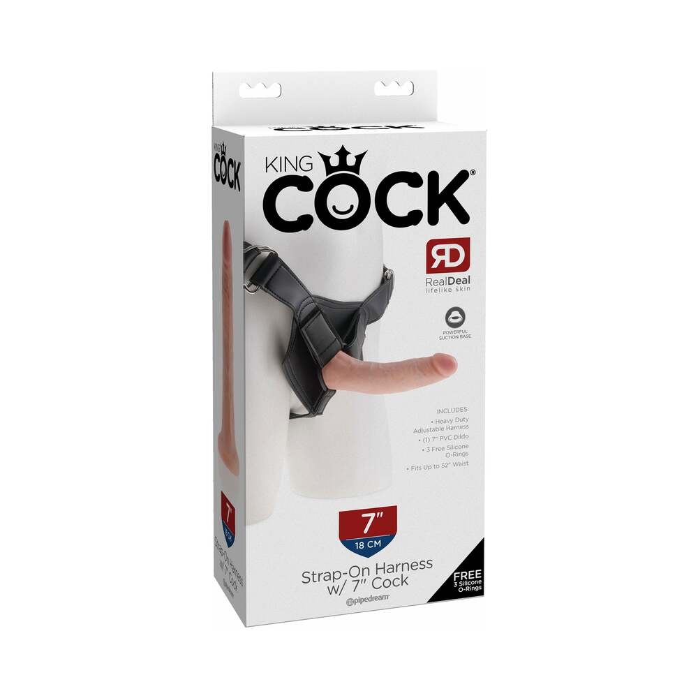 King Cock Strap - On Harness With 7 in. Cock Beige - TruLuv Novelties