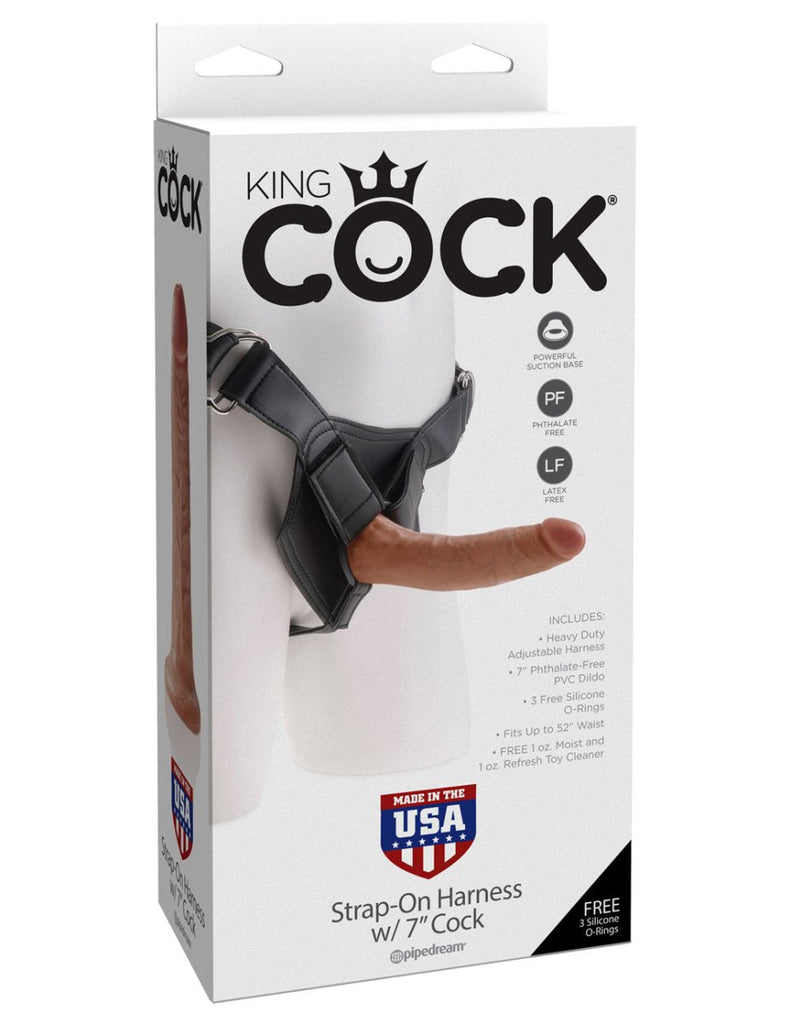 King Cock Strap-on Harness With 7 Inch Cock - Tan - TruLuv Novelties