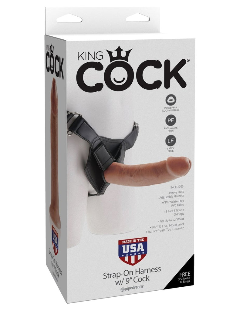 King Cock Strap-on Harness With 9 Inch Cock - Tan - TruLuv Novelties