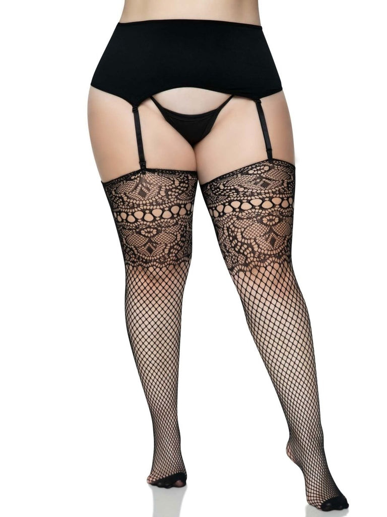 Lace Top Fishnet Backseam Stockings - 1x-2x - Black - TruLuv Novelties