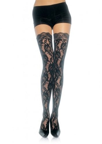 Lace Top Lace Thigh Highs - One Size - Black - TruLuv Novelties