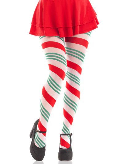 Lane Holiday Ribbon Striped Tights - Green/red - Os - TruLuv Novelties