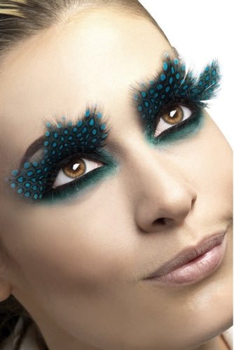 Large Aqua Dots Feather Eyelashes - TruLuv Novelties