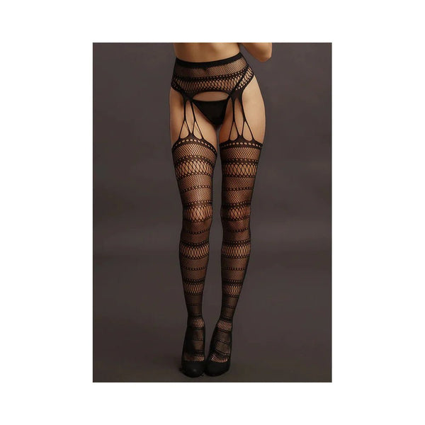 Le Desir Suspender Striped Pantyhose Black O/S - TruLuv Novelties