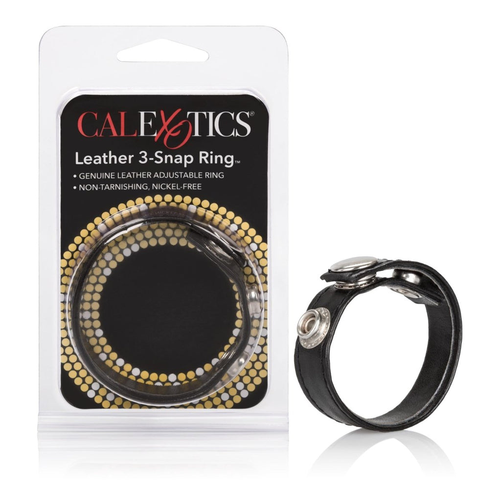 Leather Black 3-Snap Ring - TruLuv Novelties