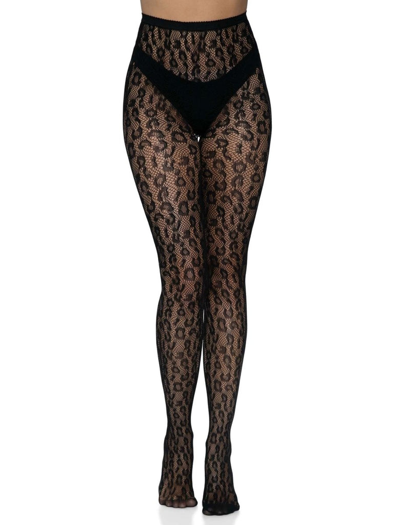 Leopard Net Tights - One Size - Black - TruLuv Novelties