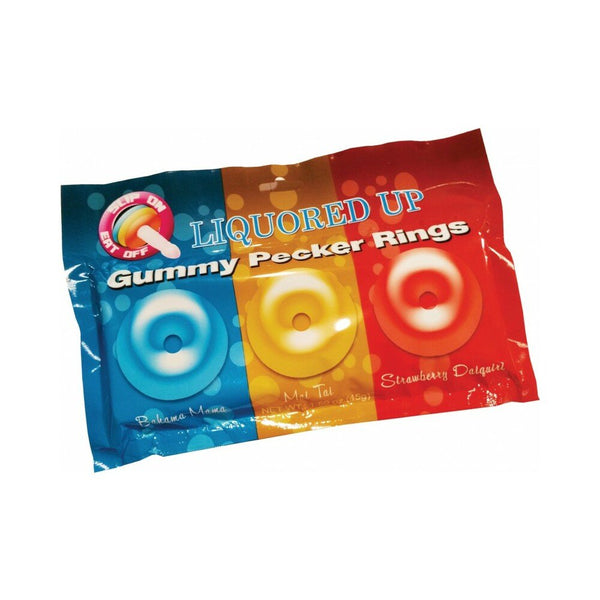 Liquored Up Pecker Gummy Rings-3pk (Bahama Mama, Mai Tai and Strawberry Daiquiri - TruLuv Novelties