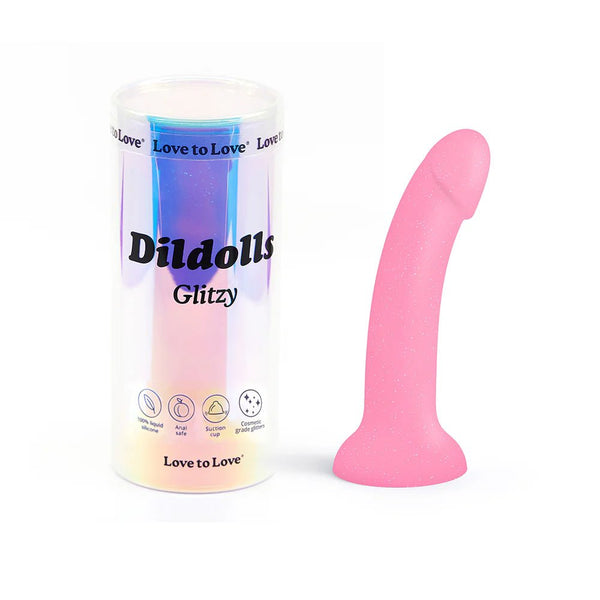 Love to Love Dildolls Glitzy 7 in. Silicone Dildo Pink Glitter - TruLuv Novelties