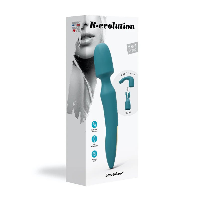 Love to Love R - evolution Rechargeable 3 - in - 1 Wand Vibrator Blue - TruLuv Novelties