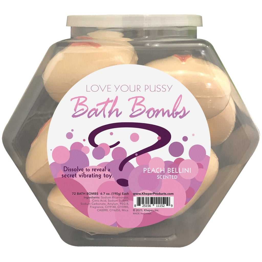 Love Your Pussy Bath Bomb Fishbowl Display of 9 Units - Peach Bellini - TruLuv Novelties