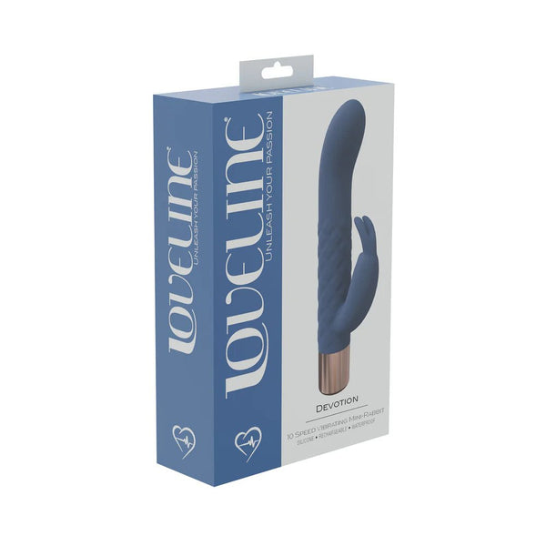 LoveLine Devotion 10 Speed Mini - Rabbit Silicone Rechargeable Waterproof Blue/Grey - TruLuv Novelties