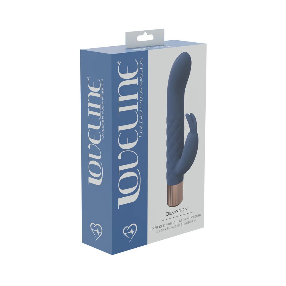 LoveLine Devotion 10 Speed Mini - Rabbit Silicone Rechargeable Waterproof Blue/Grey - TruLuv Novelties