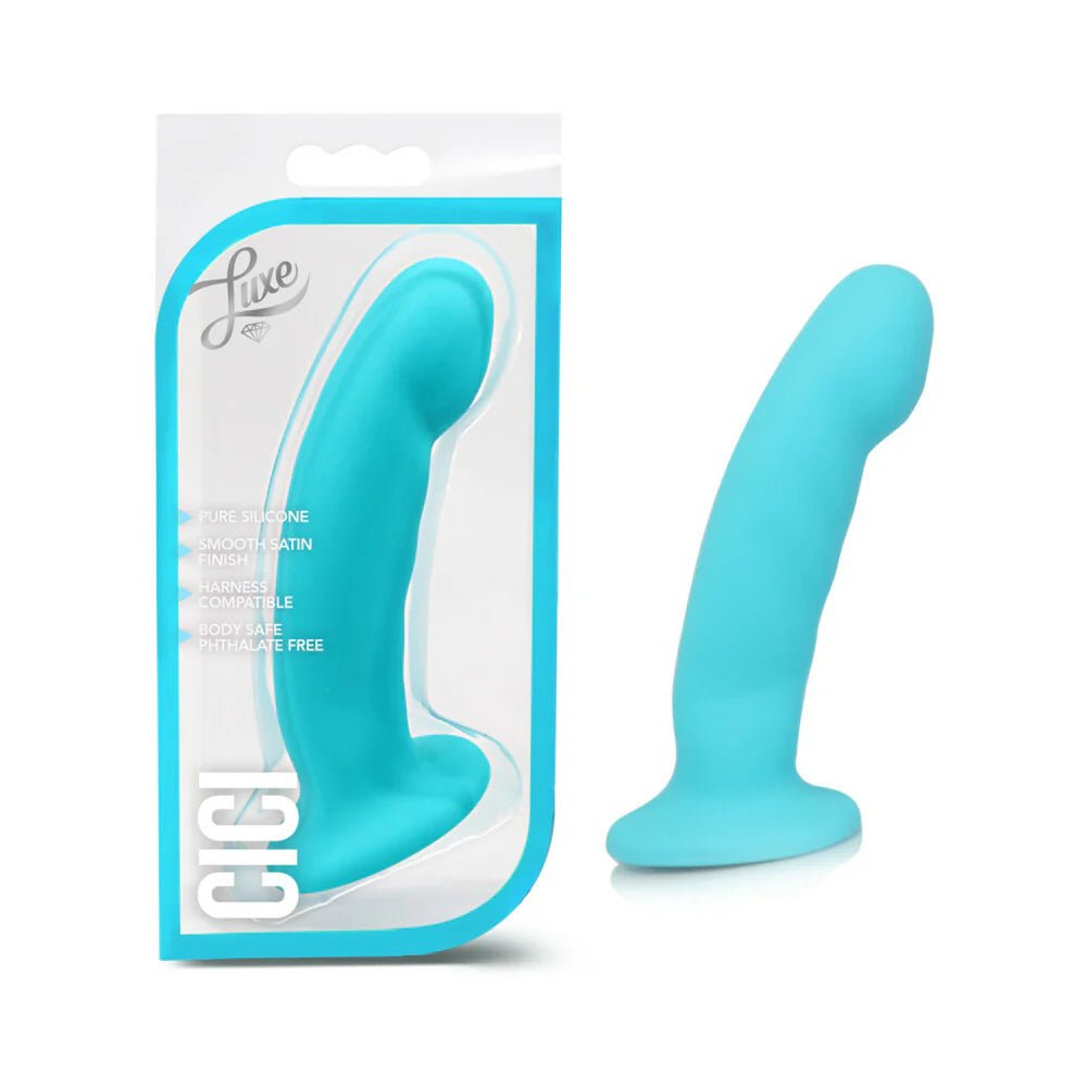 Luxe Cici 6.5 in. Curved Silicone Dildo Blue - TruLuv Novelties