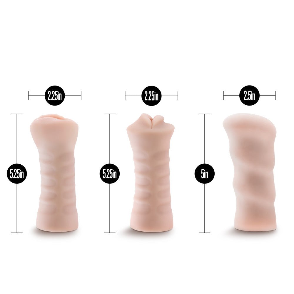 M for Men - 3-Pack Self-Lubricating Vibrating Stroker Sleeve Kit - Vanilla - TruLuv Novelties