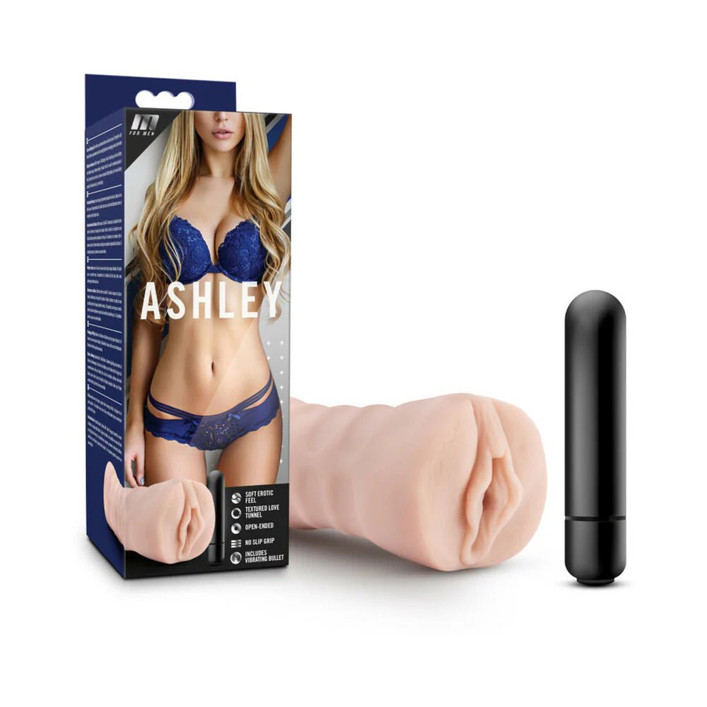 M for Men Ashley Vagina Stroker with Bullet Vibrator Beige - TruLuv Novelties
