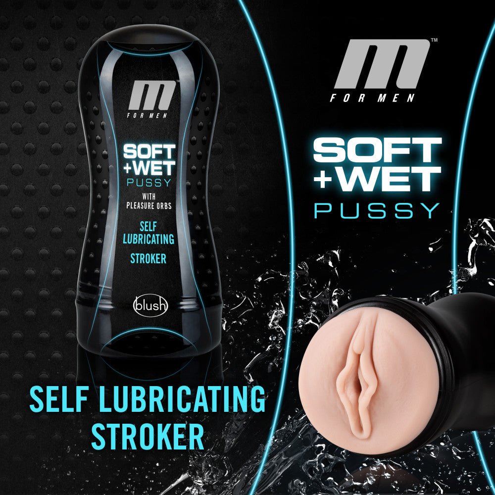 M for Men - Soft and Wet - Pussy With Pleasure Orbs - Self Lubricating Stroker Cup - Vanilla - TruLuv Novelties