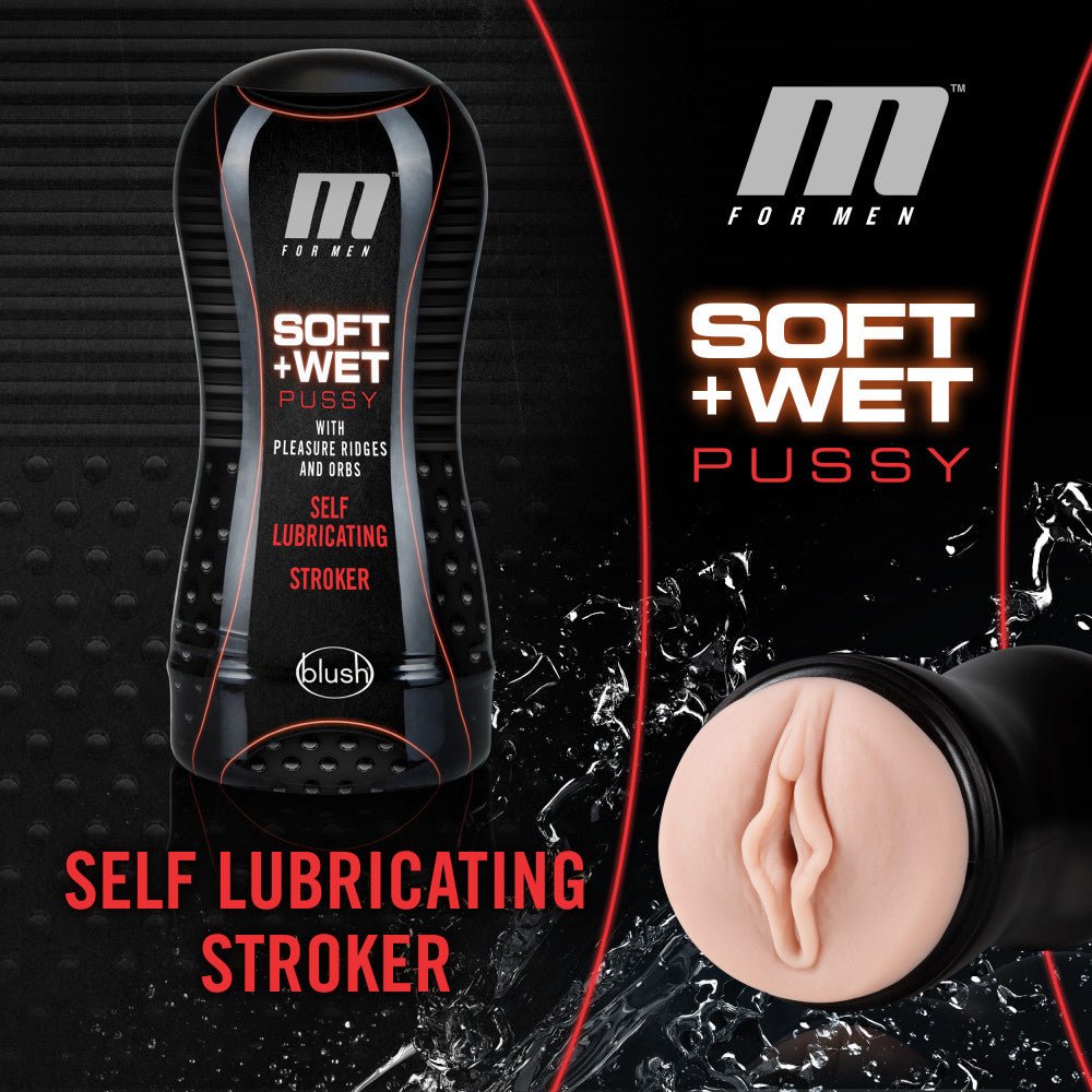 M for Men - Soft and Wet - Pussy With Pleasure Ridges and Orbs - Self Lubricating Stroker Cup - Vanilla - TruLuv Novelties