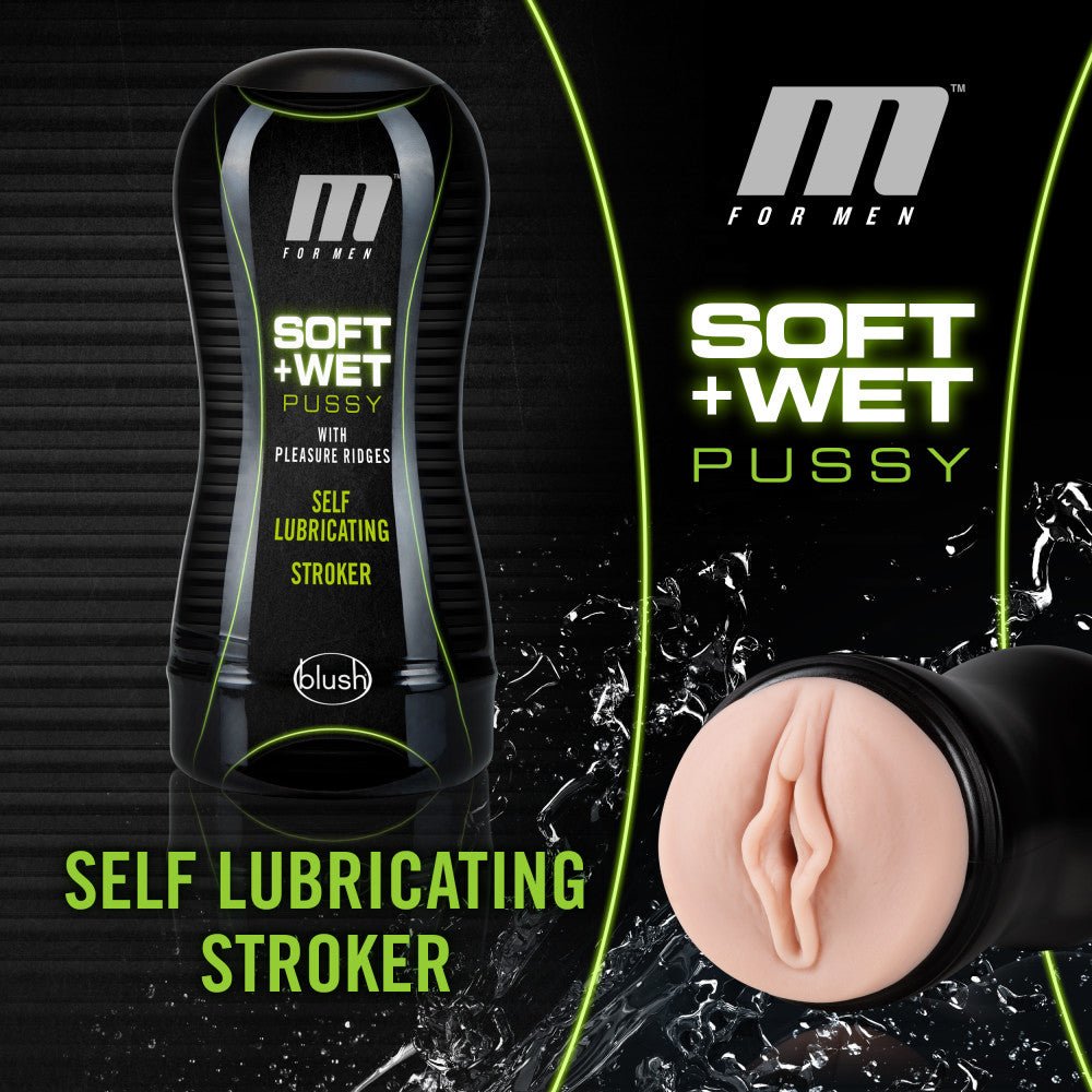 M for Men - Soft and Wet - Pussy With Pleasure Ridges - Self Lubricating Stroker Cup - Vanilla - TruLuv Novelties