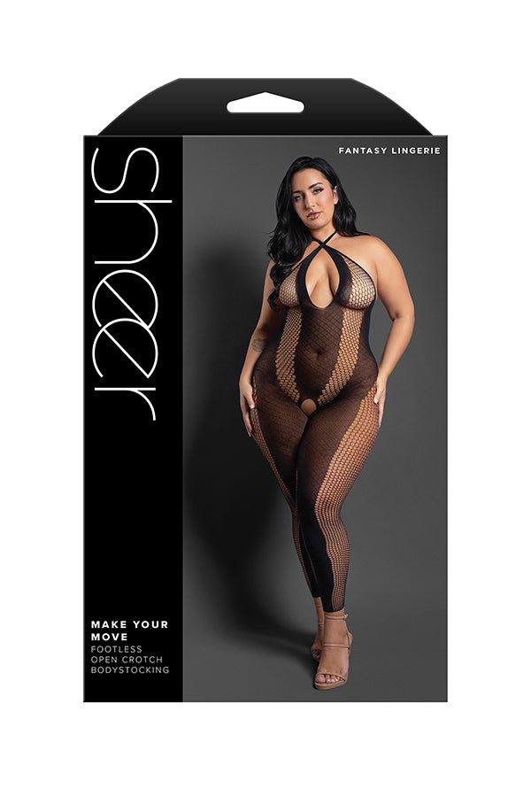Make Your Move Footless Open Crotch Bodystocking - Queen - Black - TruLuv Novelties