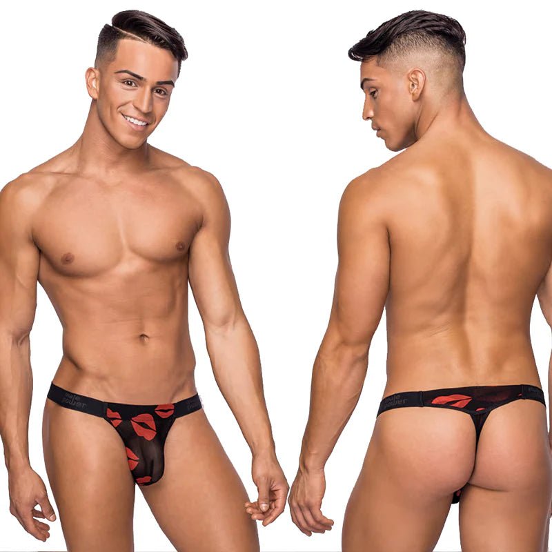 Male Power Kiss Me Micro Thong V Sheer Lips S/M - TruLuv Novelties
