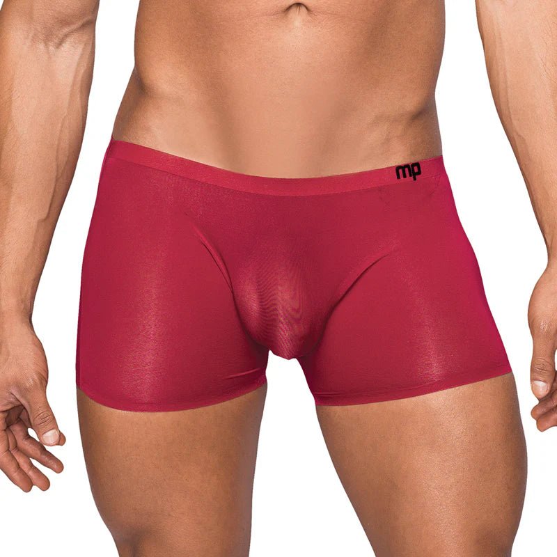 Male Power Seamless Sleek Sleek Short w/sheer pouch Wine Medium - TruLuv Novelties