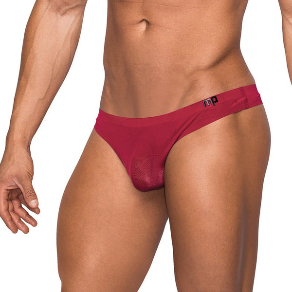 Male Power Seamless Sleek Sleek Thong w/sheer pouch Wine S/M - TruLuv Novelties