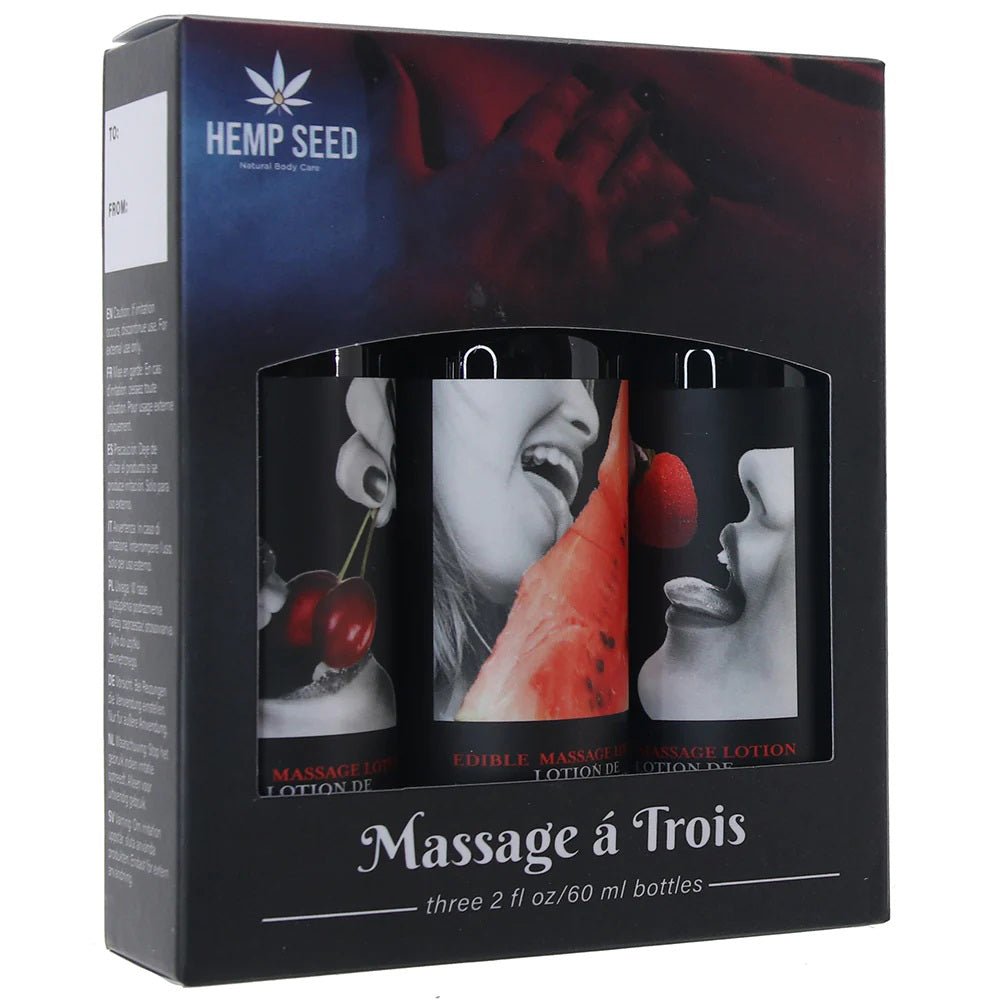 Massage a Trios Edible Massage Lotion Gift Set Box - Strawberry, Cherry, and Watermelon 2 Oz - TruLuv Novelties