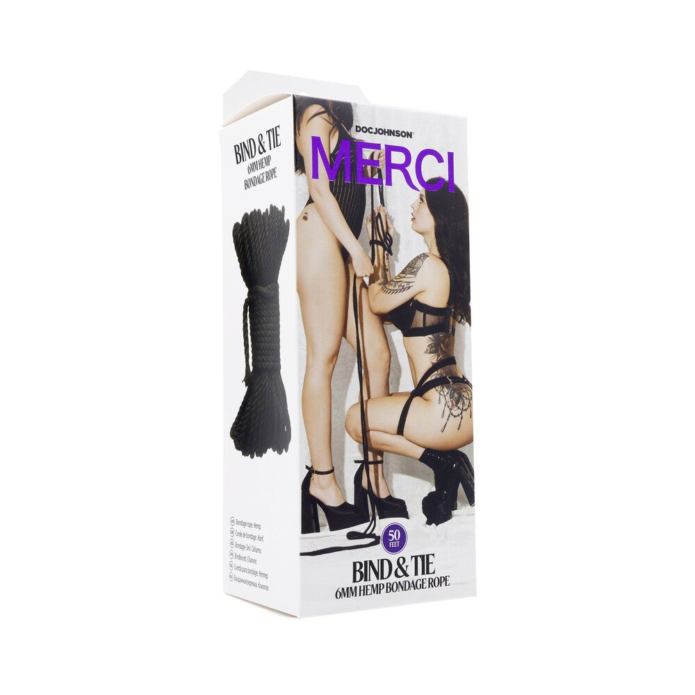 Merci Bind & Tie 6mm Hemp Bondage Rope 50 ft. Black - TruLuv Novelties