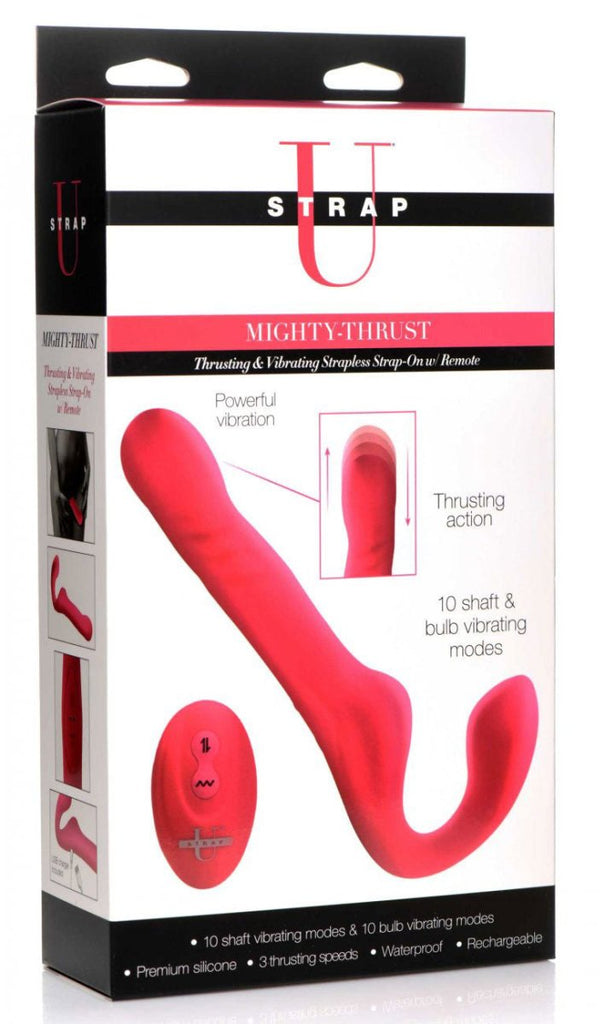 Mighty-Thrust Thrusting and Vibrating Strapless Strap-on With Remote - Pink - TruLuv Novelties