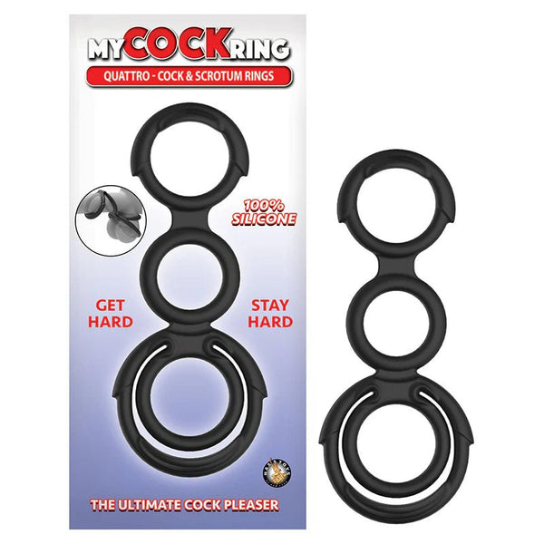My Cockring Quattro Cock & Scrotum Rings Black - TruLuv Novelties