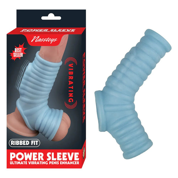 Nasstoys Power Sleeve Ribbed Fit Vibrating Penis Enhancer Blue - TruLuv Novelties