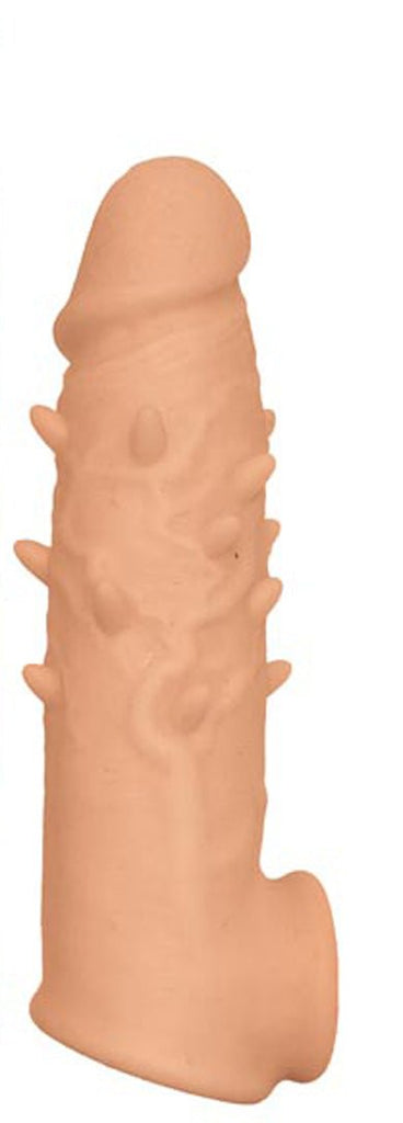 Natural Realskin Spiked Vibrating Penis Xtender - White - TruLuv Novelties