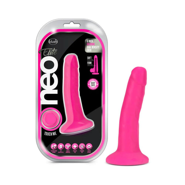 Neo Elite 6 in. Silicone Dual Density Dildo Neon Pink - TruLuv Novelties