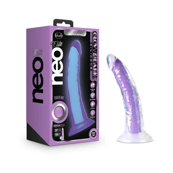 Neo Elite Glow in the Dark Light 7 in. Silicone Dual - Density Dildo Neon Purple - TruLuv Novelties