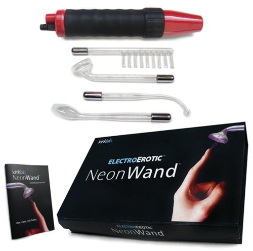 Neon Wand Electrosex Kit - Red and Black Handle Red Electrode - TruLuv Novelties