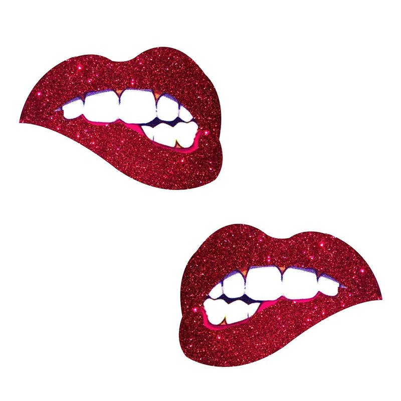 Neva Nude Pasty Bite Me Lips Glitter Red - TruLuv Novelties