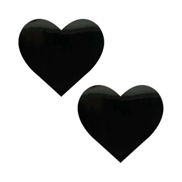 Neva Nude Pasty Black Wet Vinyl Dom Squad Heart - TruLuv Novelties