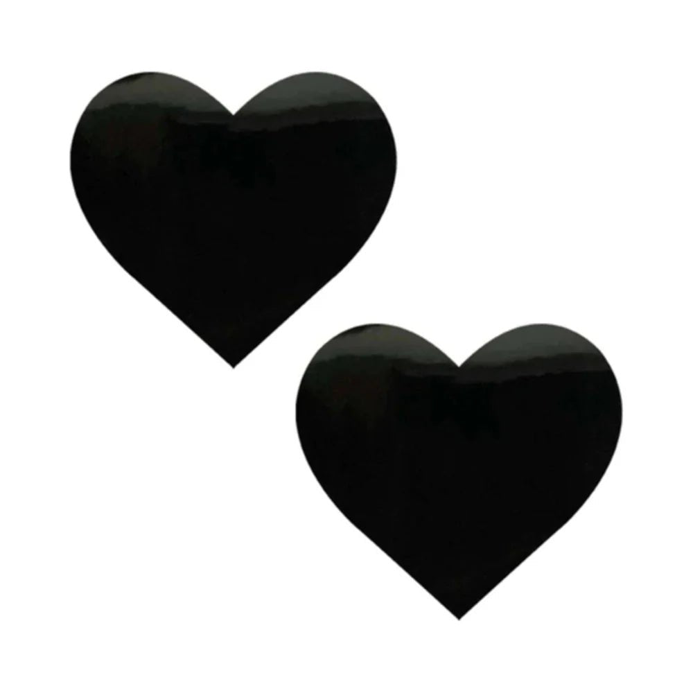 Neva Nude Pasty Black Wet Vinyl Dom Squad Heart - TruLuv Novelties