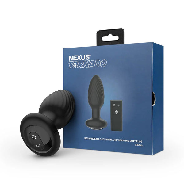 Nexus Tornado Rechargeable Remote - Controlled Rotating & Vibrating Textured Silicone Anal Plug Black - TruLuv Novelties