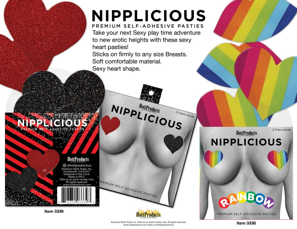 Nipplicious - Heart Shape Pasties - Glitter - Red and Black - TruLuv Novelties