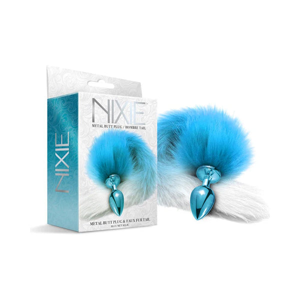 Nixie Metal Butt Plug With Ombre Tail Blue Metallic - TruLuv Novelties