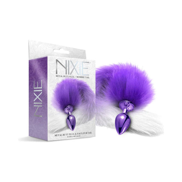Nixie Metal Butt Plug With Ombre Tail Purple Metallic - TruLuv Novelties